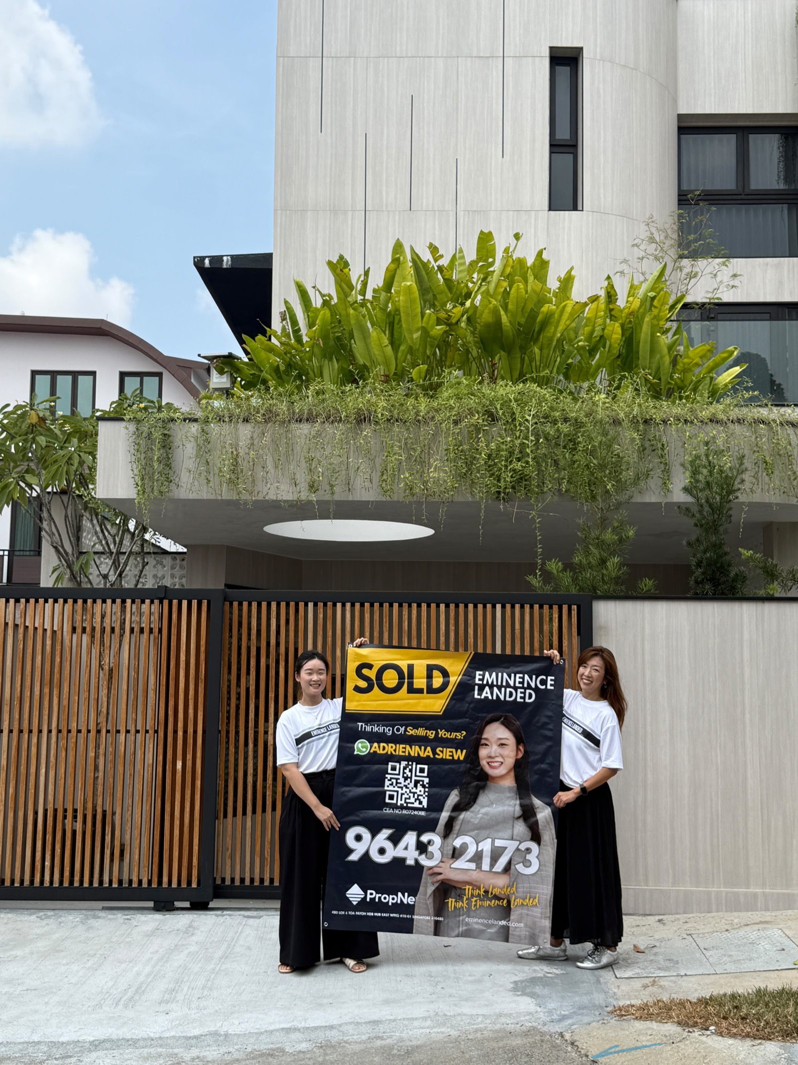 SOLD banner outside a newly transacted Singapore landed home